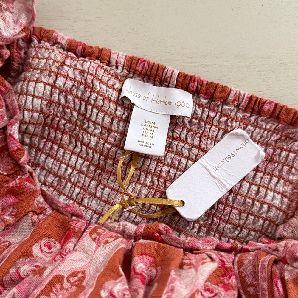 House of Harlow 1960 Pink Floral Midi Dress Size Medium Linen Spring Summerdress - Picture 6 of 7